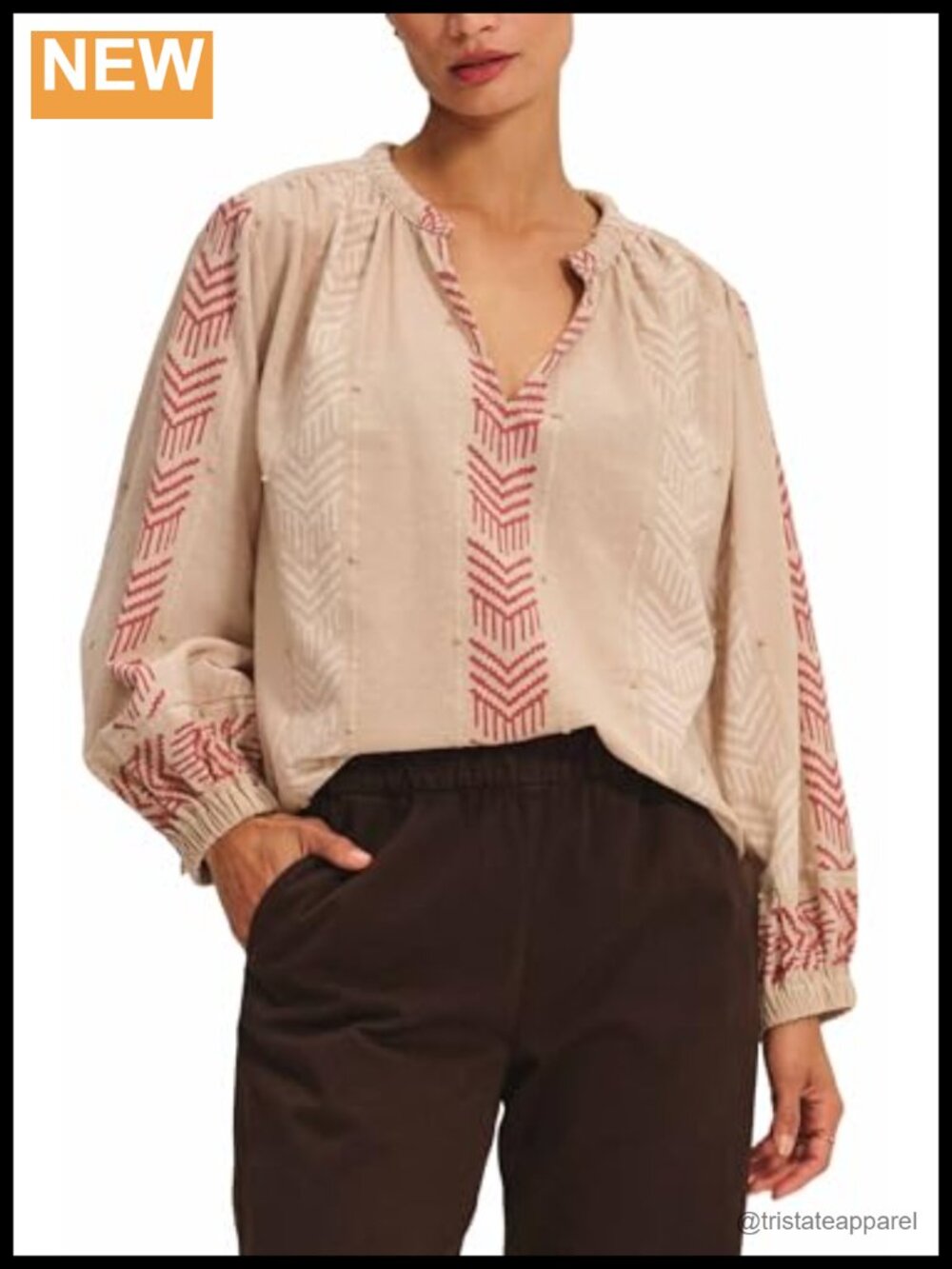 Velvet Graham Spencer Effie Gaia Jacquard Blouse Women V-Neck Long Sleeve